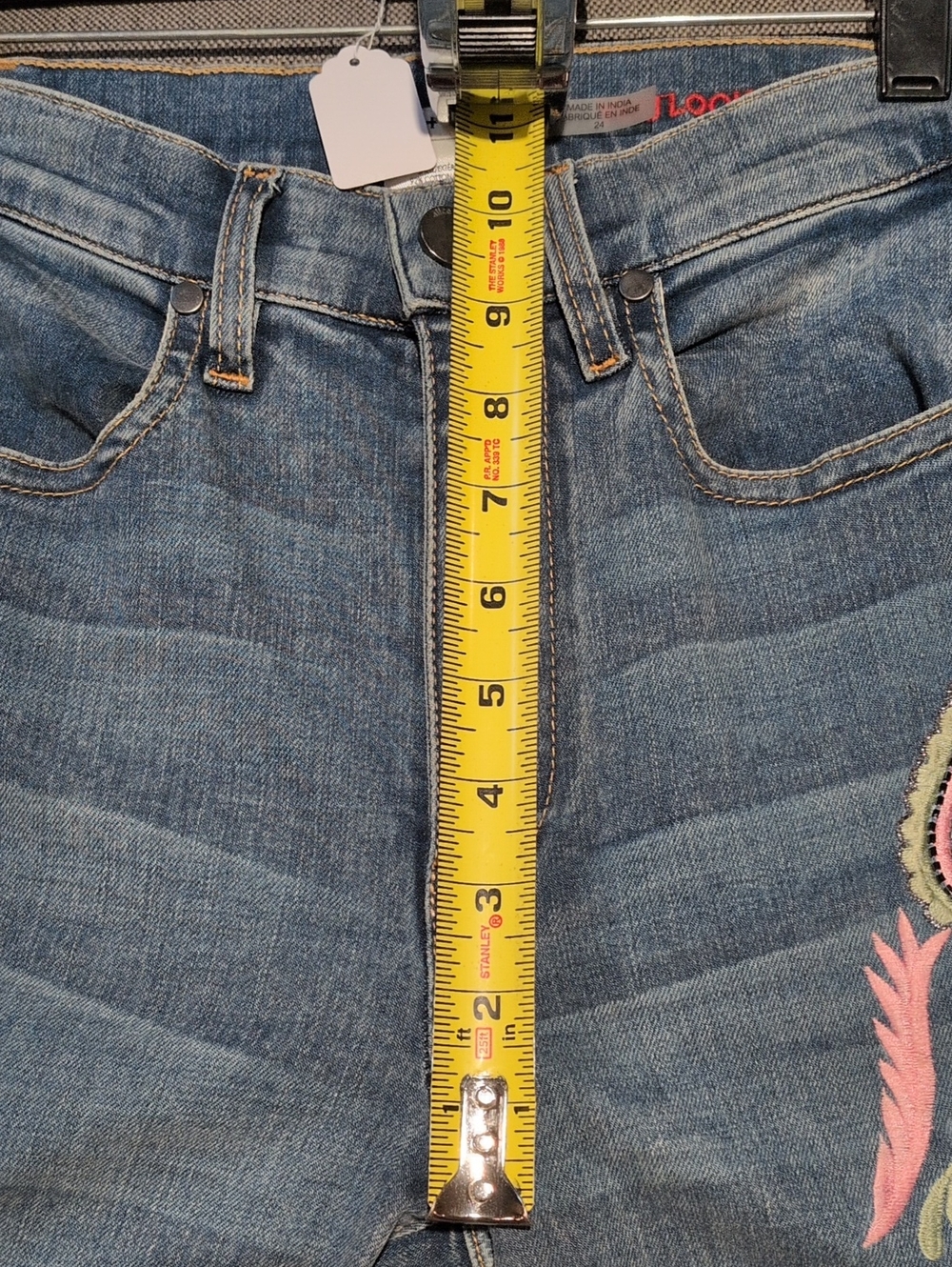 Alice + Olivia Denim Flare Jeans with Multicolor Paisley Embroidery - Picture 6 of 16